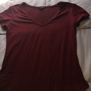 burgundy v-neck shirt